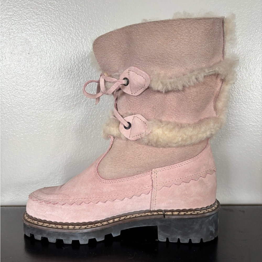 Vintage Blondo Shearling Boots Womens 6B Light Pink Sheepskin Leather Winter - Picture 9 of 14